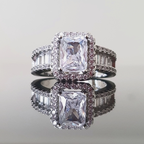 New Large Silver Rectangle Diamond Ring - Picture 2 of 5